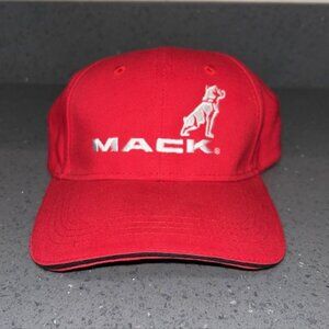 MACK Bulldog Semi Truck Strap Back Hat Cap Embroidered Red w/White Logo NWOT
